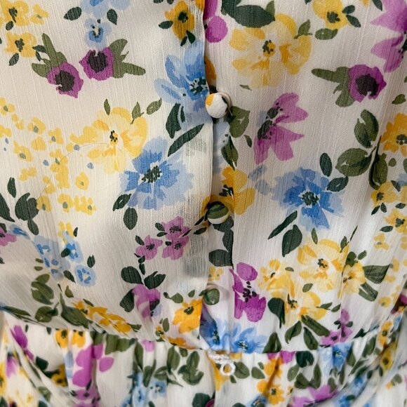 Calvin Klein Women's Midi Dress Floral Short Sleeve Belted Size 14 Elastic Waist - Picture 3 of 11